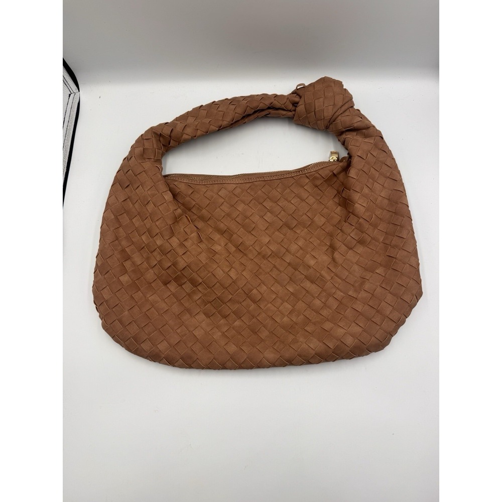 Urban Expressions Brown Woven Shoulder Bag, Zip Closure, Detachable Strap